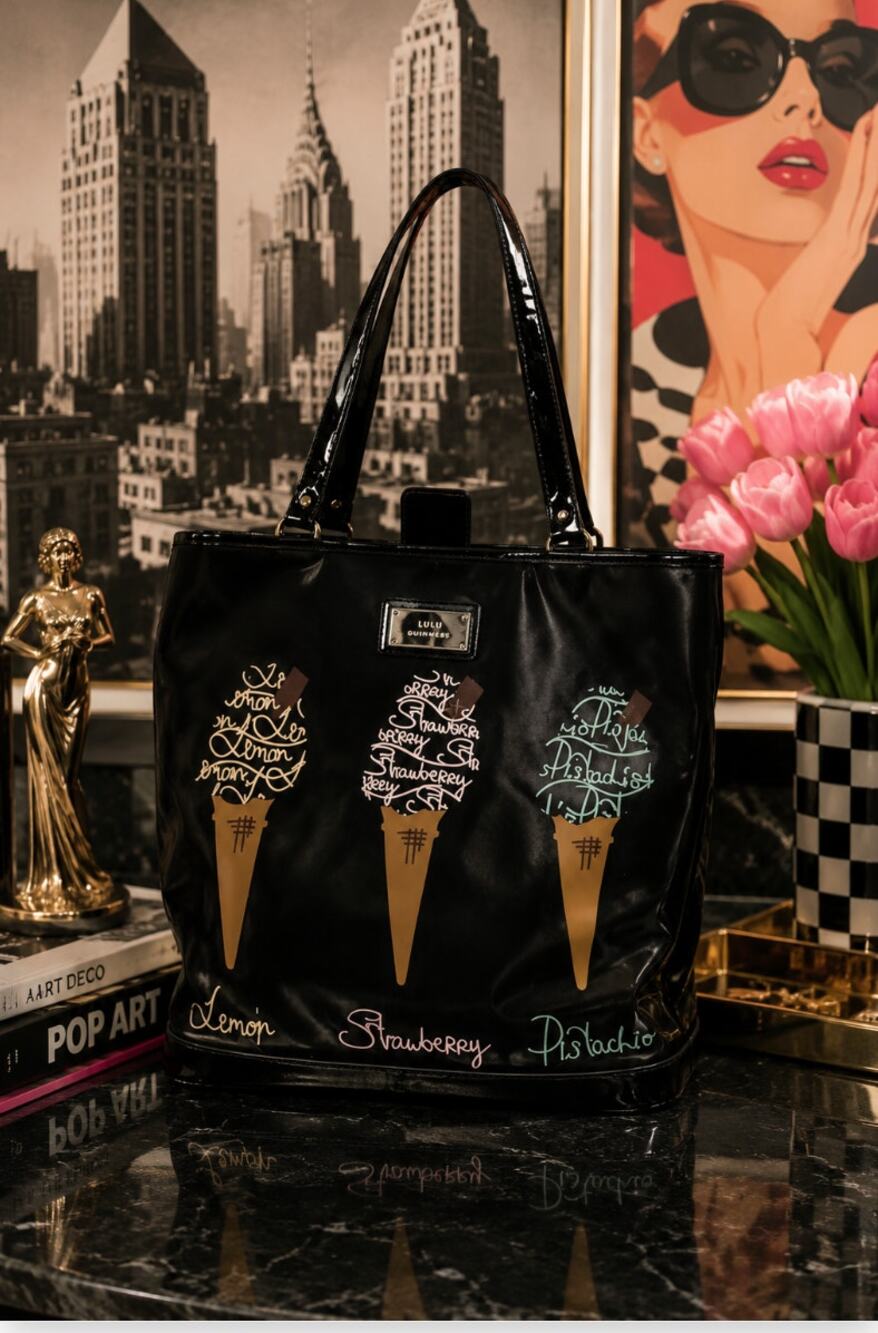 Lulu Guinness London Special Edition Black Ice Cream Tote Novelty Funky Teacher